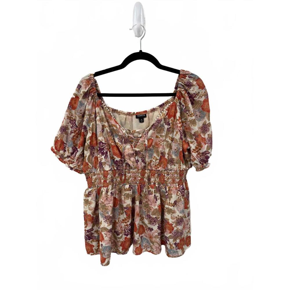 Torrid Floral Smocked Waist Peasant Blouse